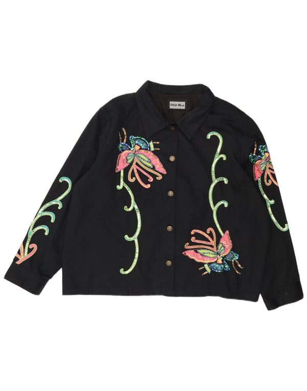 INDIGO MOON Giubbotto bomber oversize da donna UK 22 3XL Farfalla nera