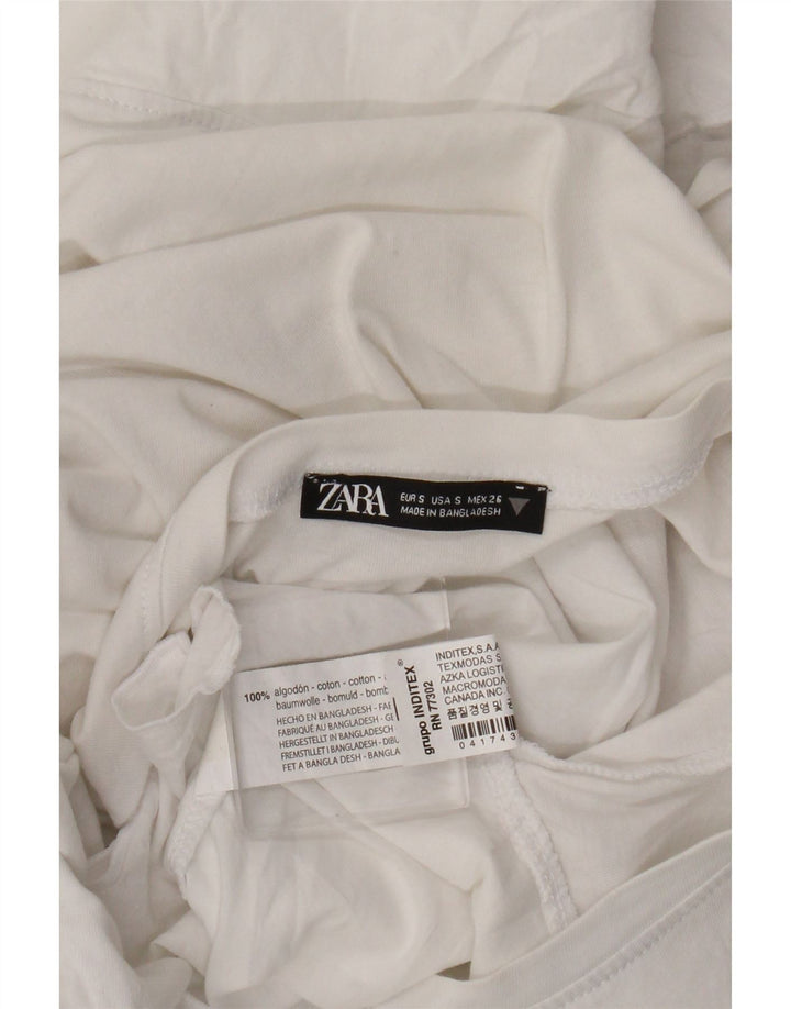 Camicetta da donna Zara con volant sul davanti, taglia UK 10, piccola, in cotone bianco