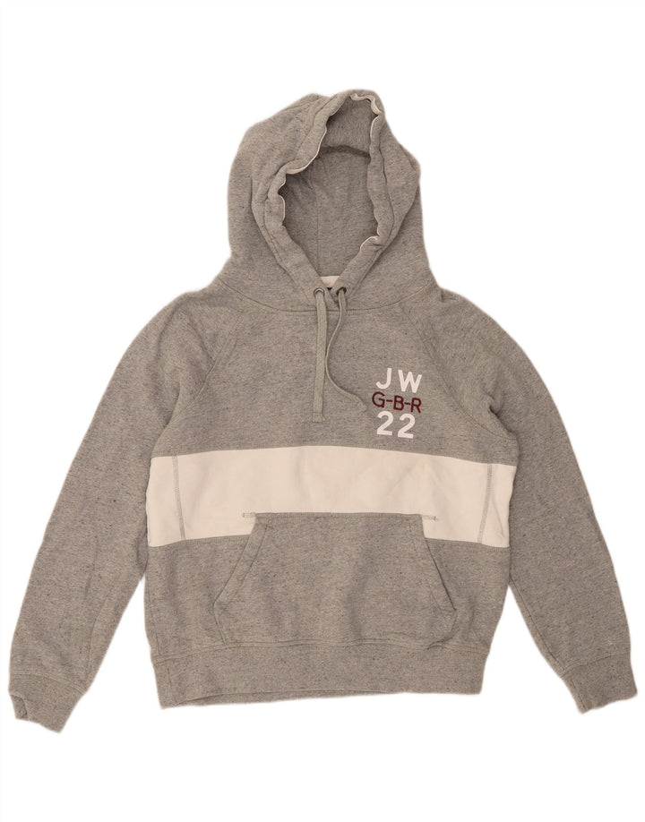 JACK WILLS Felpa con cappuccio grafica da donna UK 12 Blocco colore grigio medio