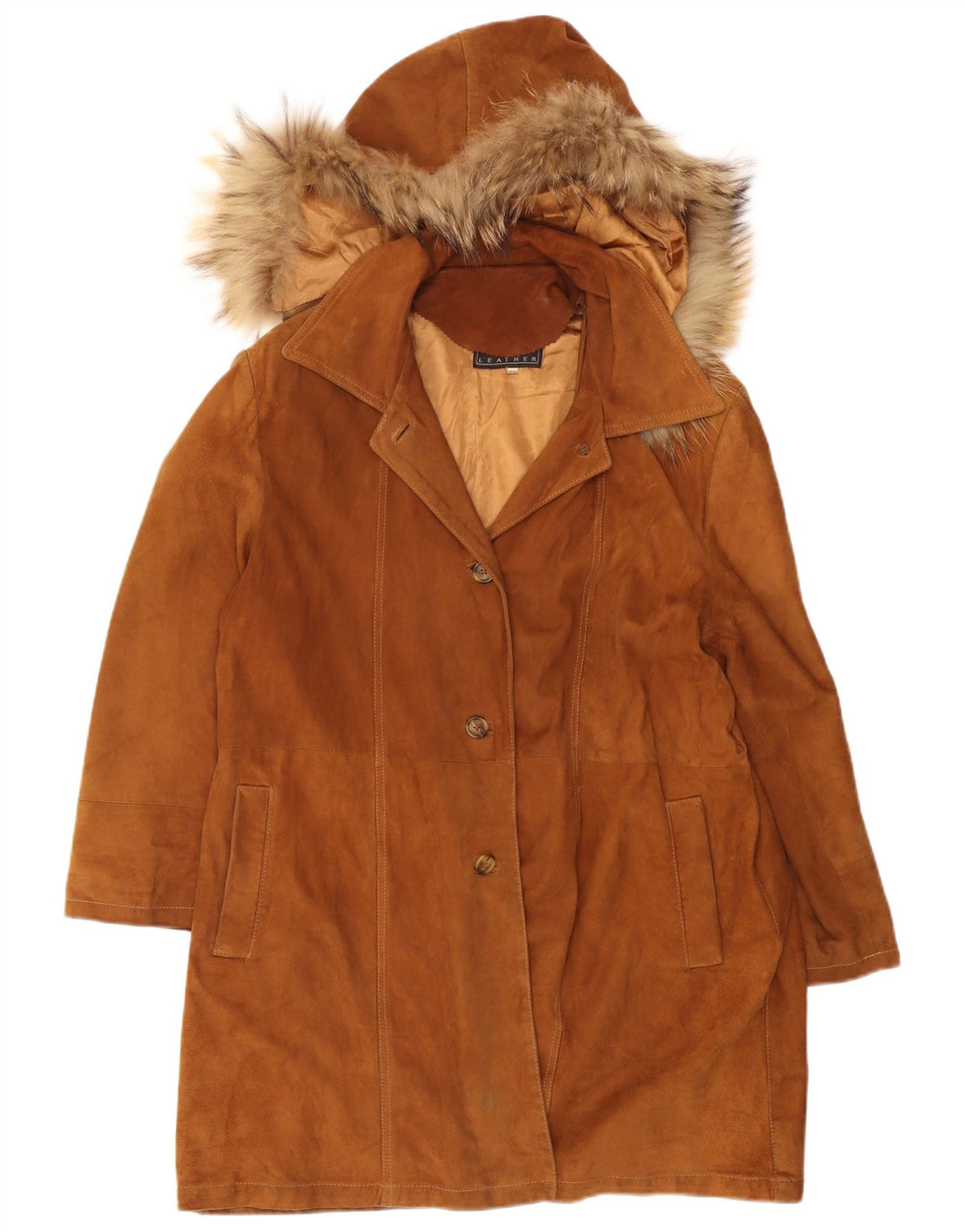 Roberta Ferrini Soprabito Donna in Camoscio con Cappuccio IT 44 Pelle Marrone Medio
