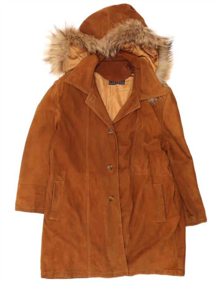 Roberta Ferrini Soprabito Donna in Camoscio con Cappuccio IT 44 Pelle Marrone Medio
