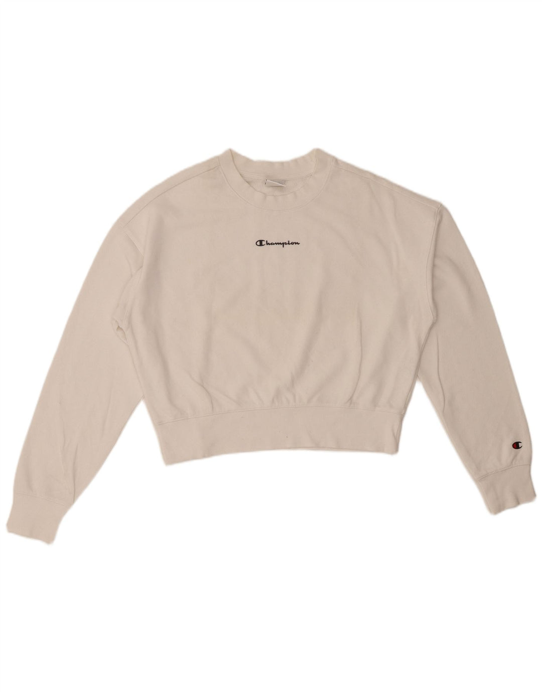 CHAMPION Womens Oversized Crop Sweatshirt Jumper UK 14 Medium White Cotton