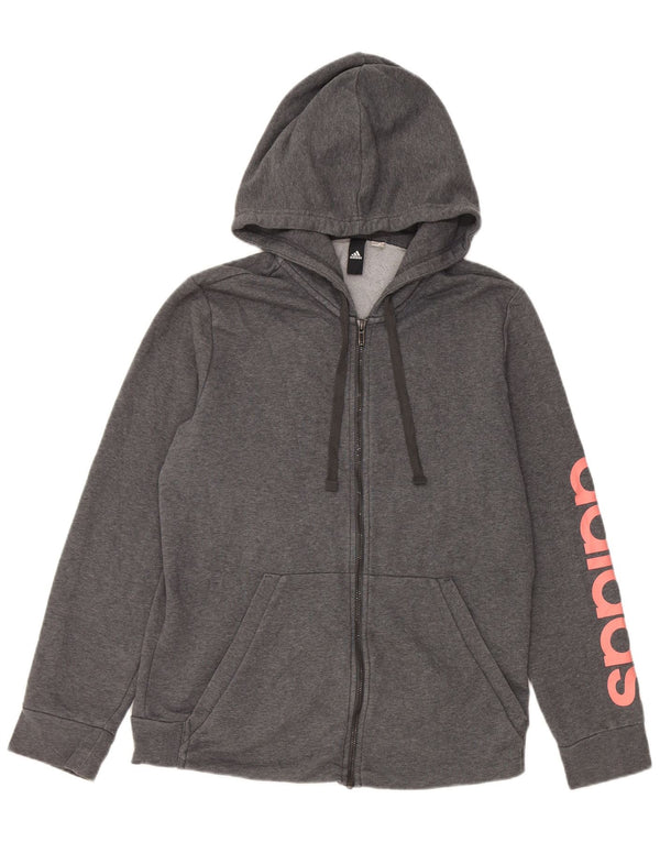 Maglione con cappuccio e zip grafica da donna Adidas UK 16 grande grigio