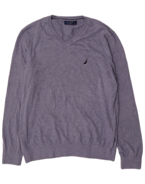 Maglione da uomo con scollo a V Nautica, cotone medio blu navy