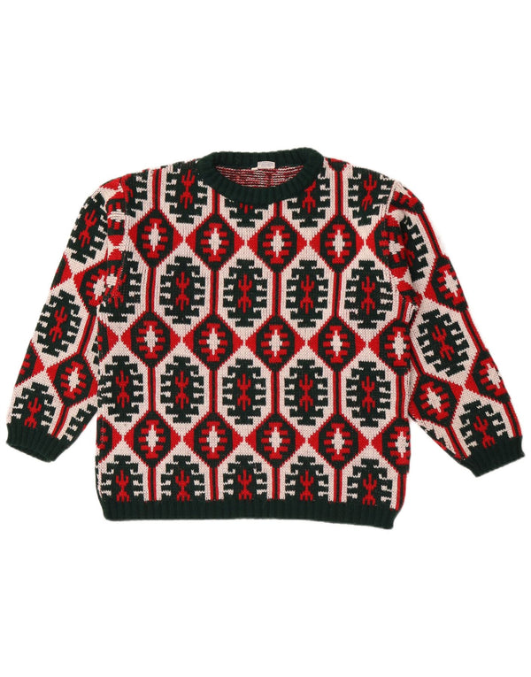 Maglione maglione girocollo da donna vintage IT 48 XL multicolore geometrico