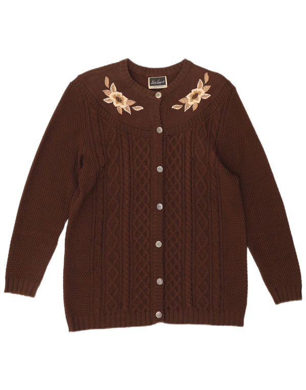 Maglione cardigan da donna Luisa Spagnoli UK 12 Lana floreale marrone medio
