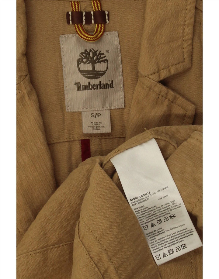 Giacca blazer a 3 bottoni da uomo Timberland UK 36 piccolo cotone beige a spina di pesce