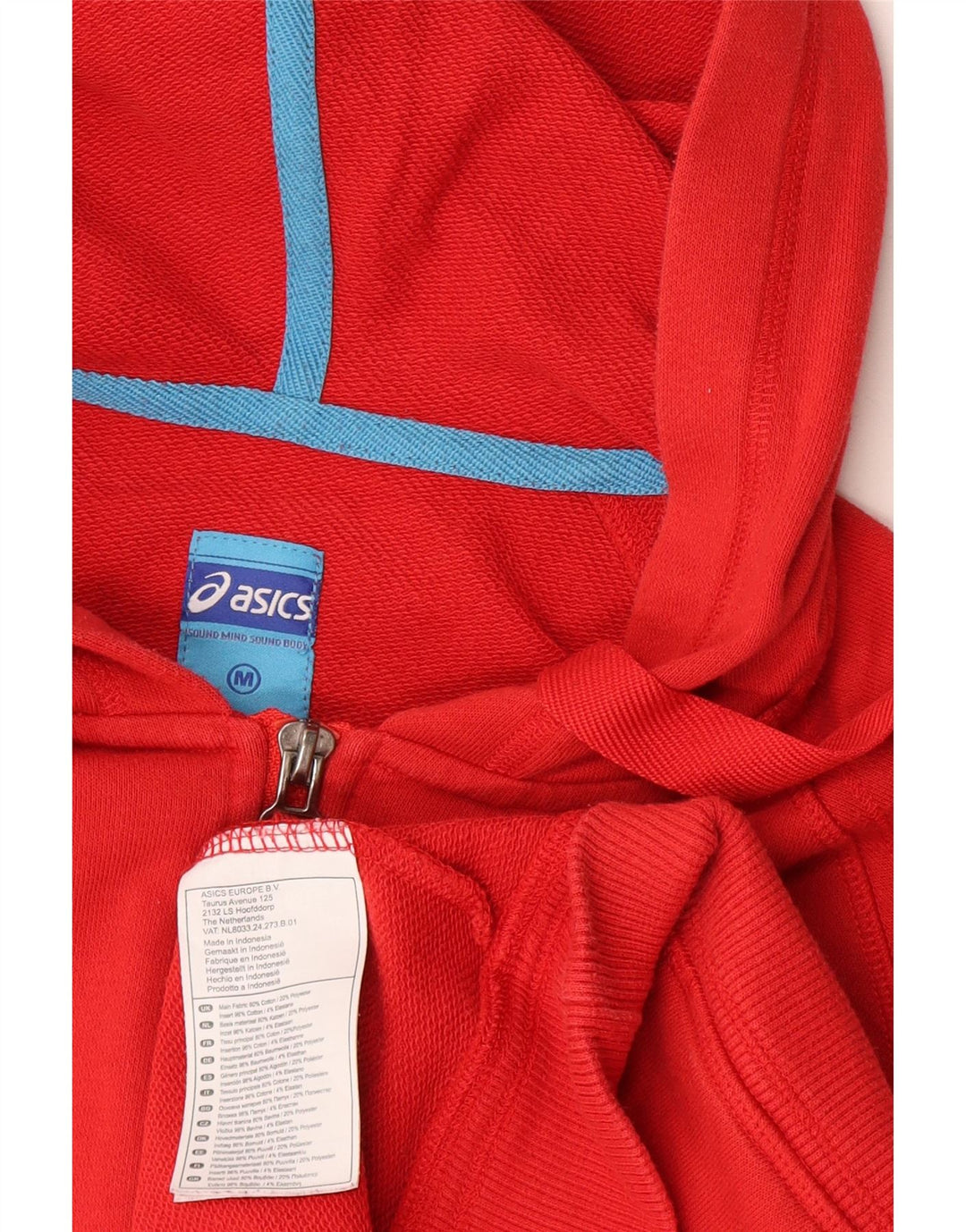 Felpa con cappuccio e zip da uomo Asics in cotone rosso medio