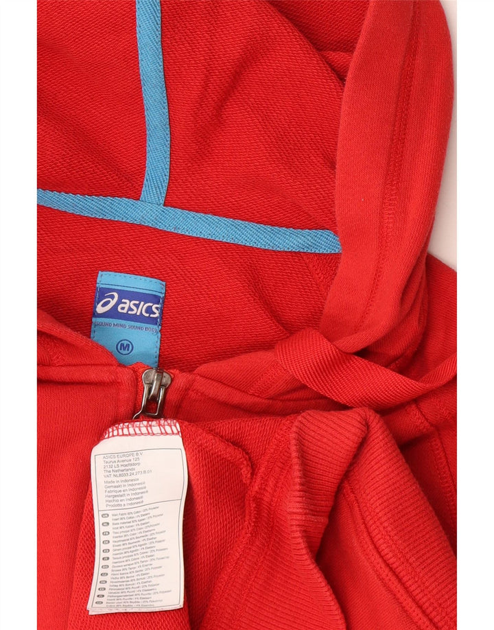 Felpa con cappuccio e zip da uomo Asics in cotone rosso medio