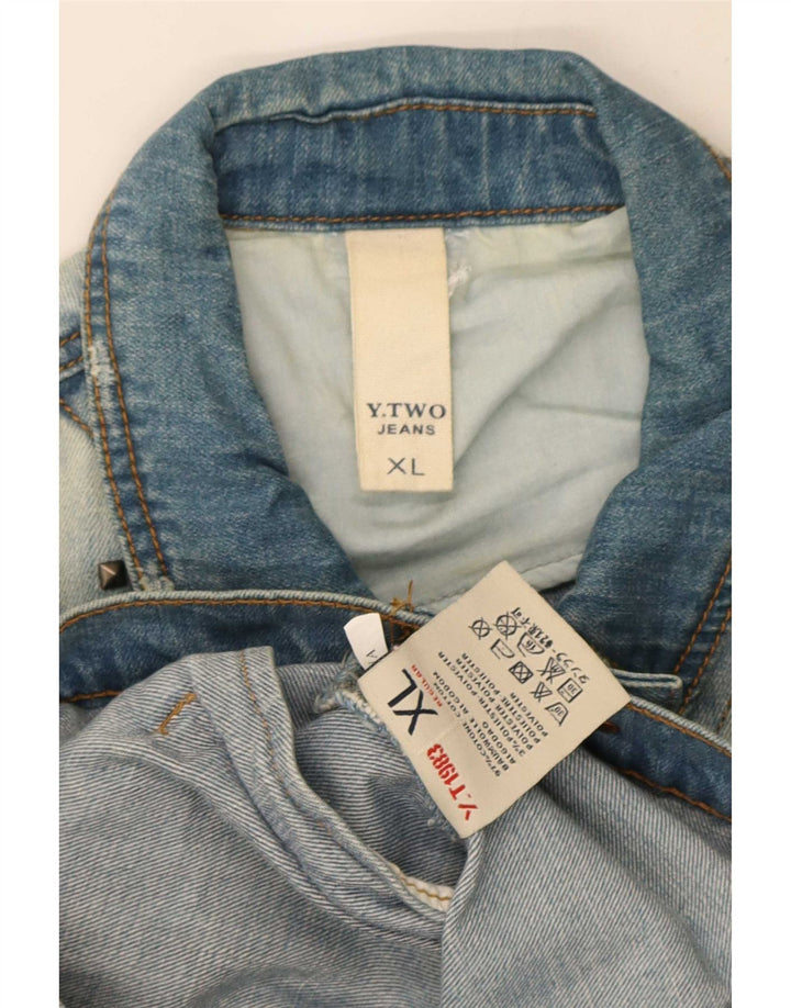 Giacca vintage in denim invecchiato da uomo UK 42 XL in cotone blu