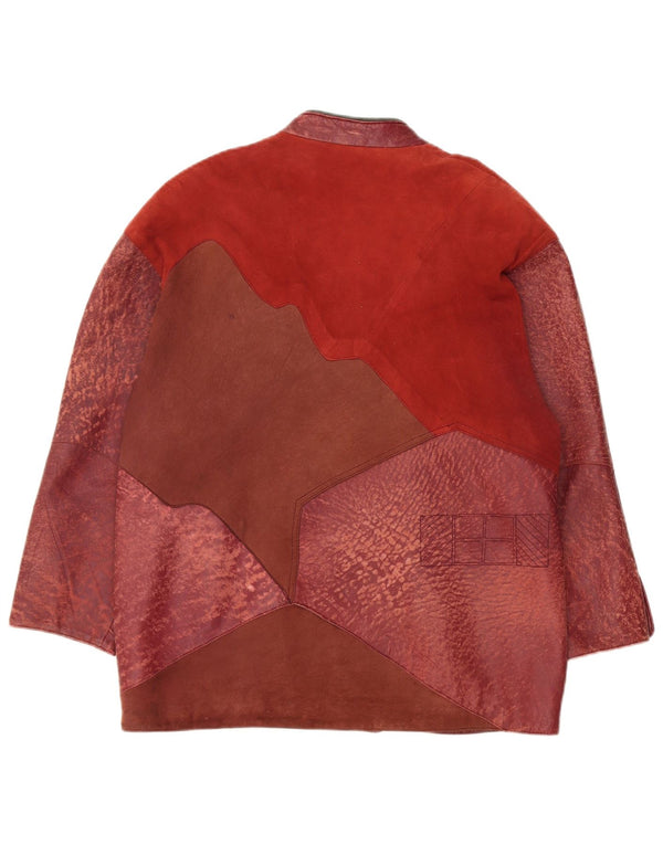 Giacca in pelle vintage da donna country wear UK 14 Patchwork medio bordeaux