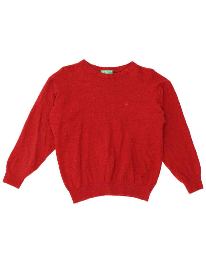BENETTON Maglione corto girocollo da donna UK 14 Lana rossa media