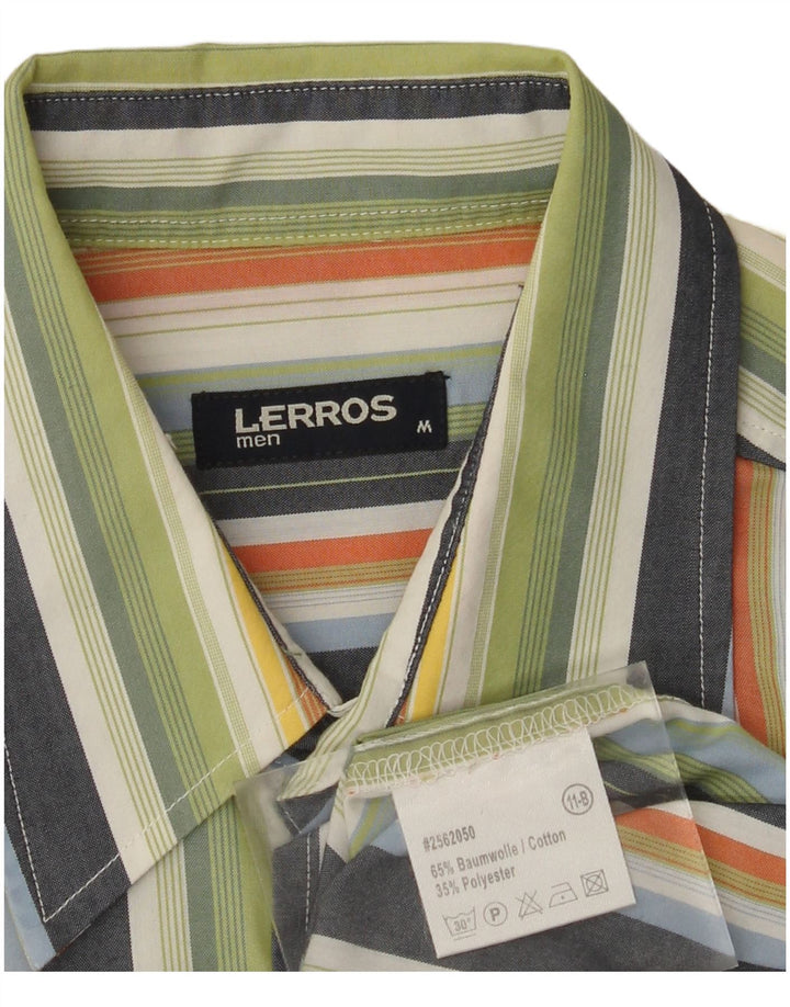 LERROS Mens Short Sleeve Shirt Medium Multicoloured Striped Cotton