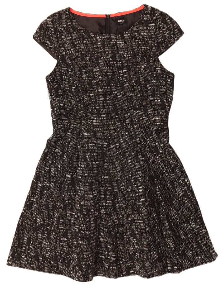 Abito a trapezio da donna Oasis UK 14 Viscosa chiazzata nera media