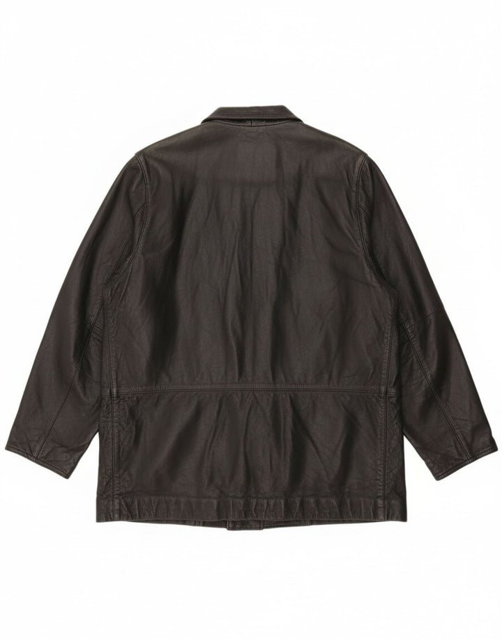 Giacca in pelle vintage da donna vestibilità ampia EU 46 XL in pelle nera