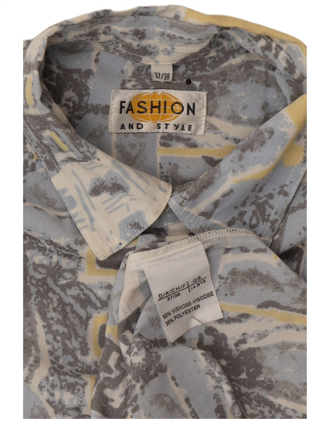 Camicia vintage da uomo con motivo astratto taglia 14 1/5 37/38 media multicolore