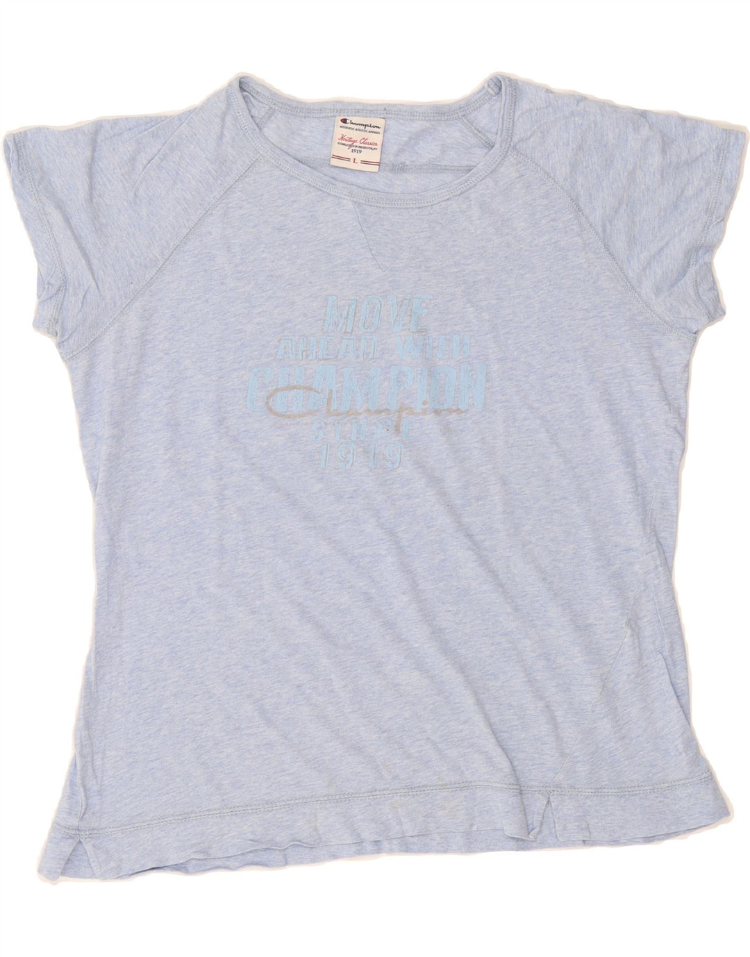 CHAMPION Womens Heritage Classics Graphic T-Shirt Top UK 14 Large Blue Vintage Champion and Second-Hand Champion from Messina Hembry 