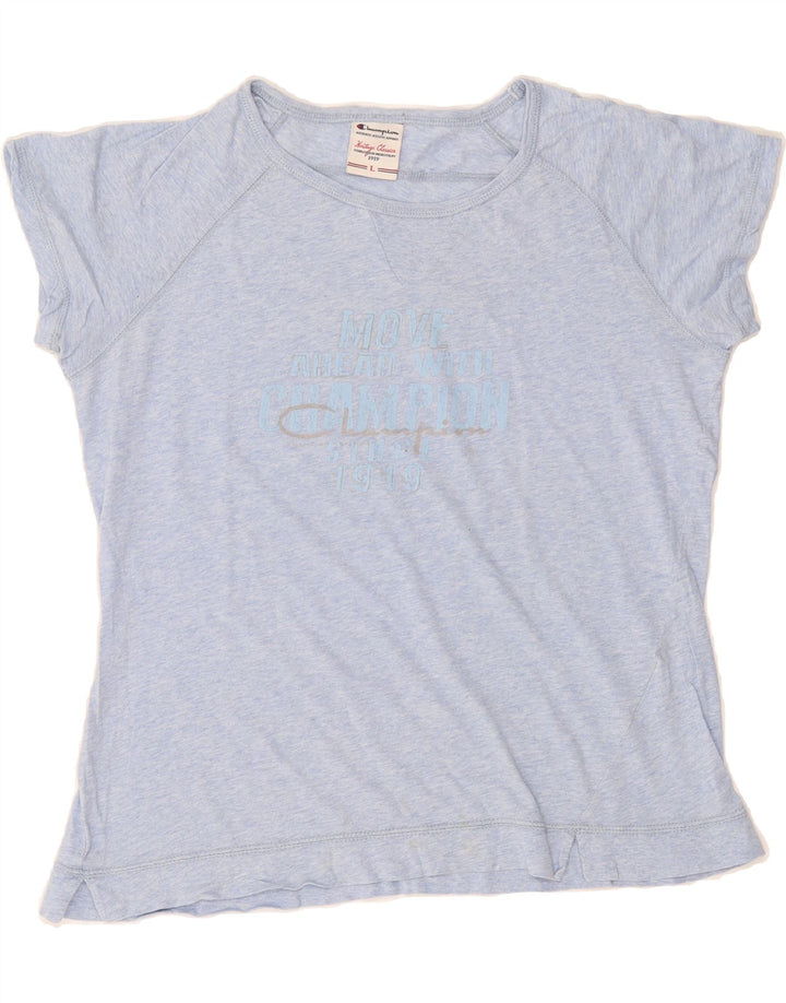 CHAMPION Womens Heritage Classics Graphic T-Shirt Top UK 14 Large Blue Vintage Champion and Second-Hand Champion from Messina Hembry 