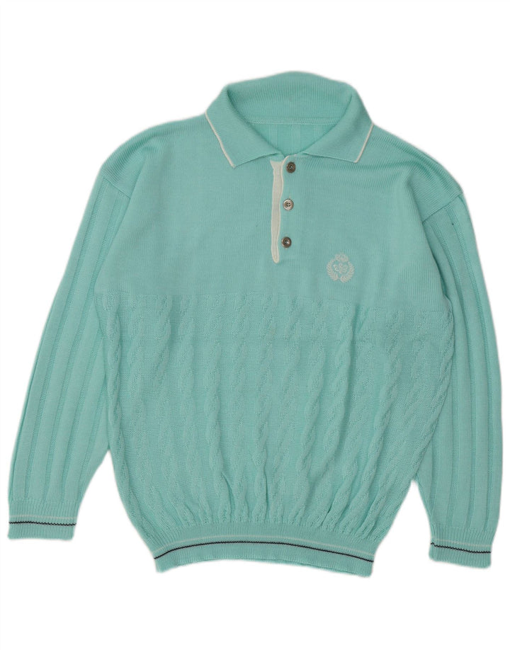 Maglione vintage da uomo con collo alto, turchese medio