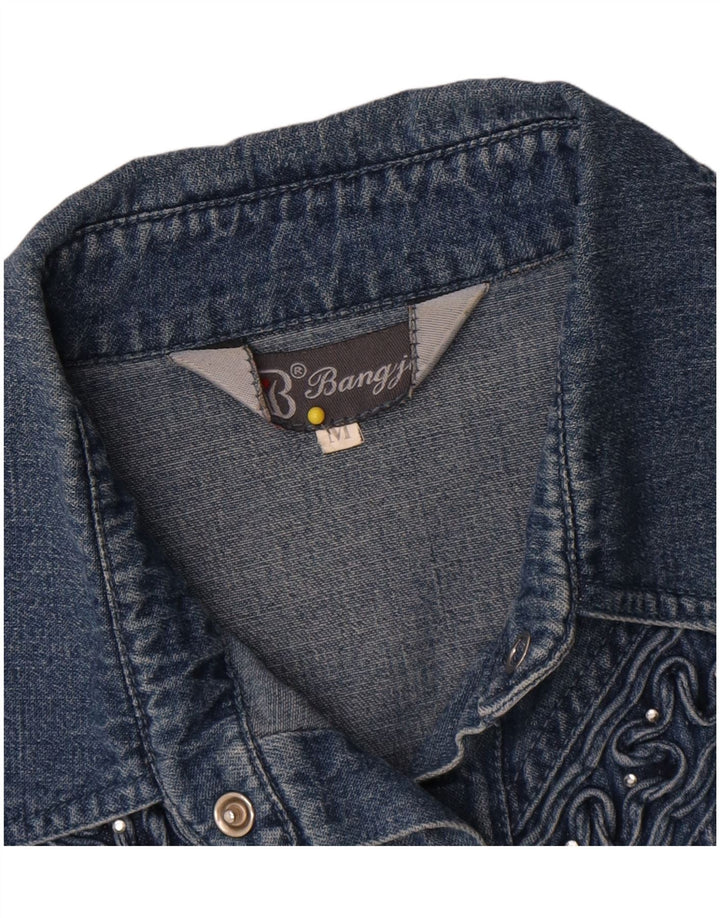 Camicia di jeans vintage da donna UK 14 cotone blu medio