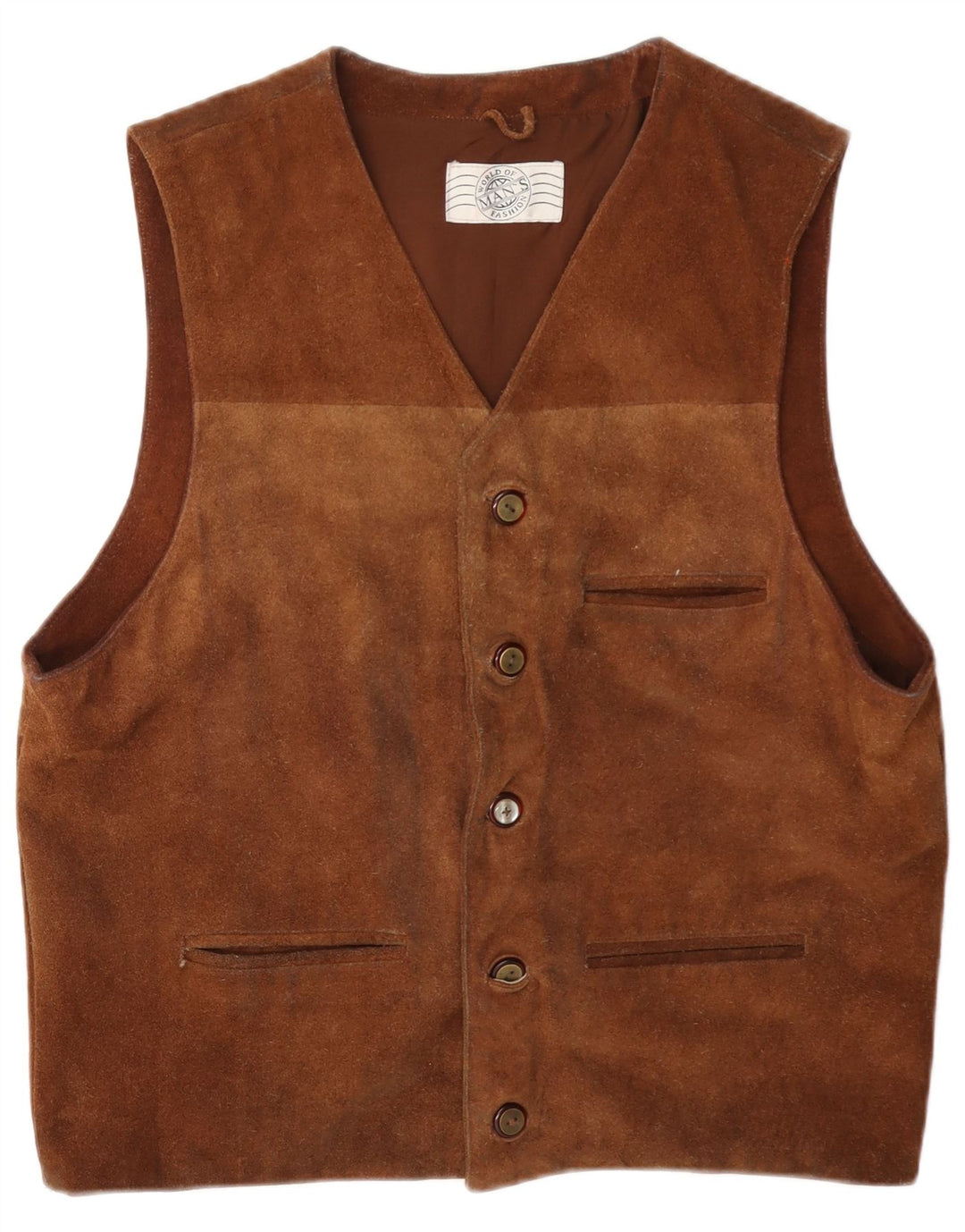 Gilet vintage da uomo in pelle scamosciata UK 40 in pelle marrone medio