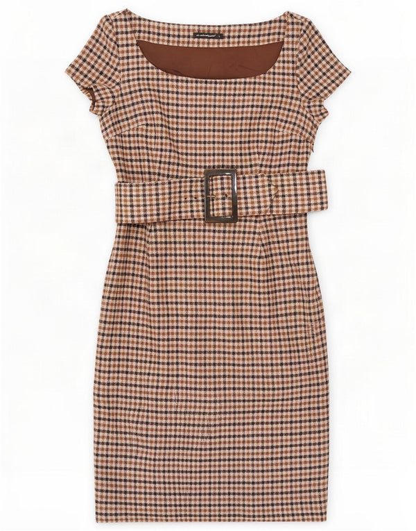 Calliope Abito tubino da donna UK 14 Large Beige Pied De Poule Lana
