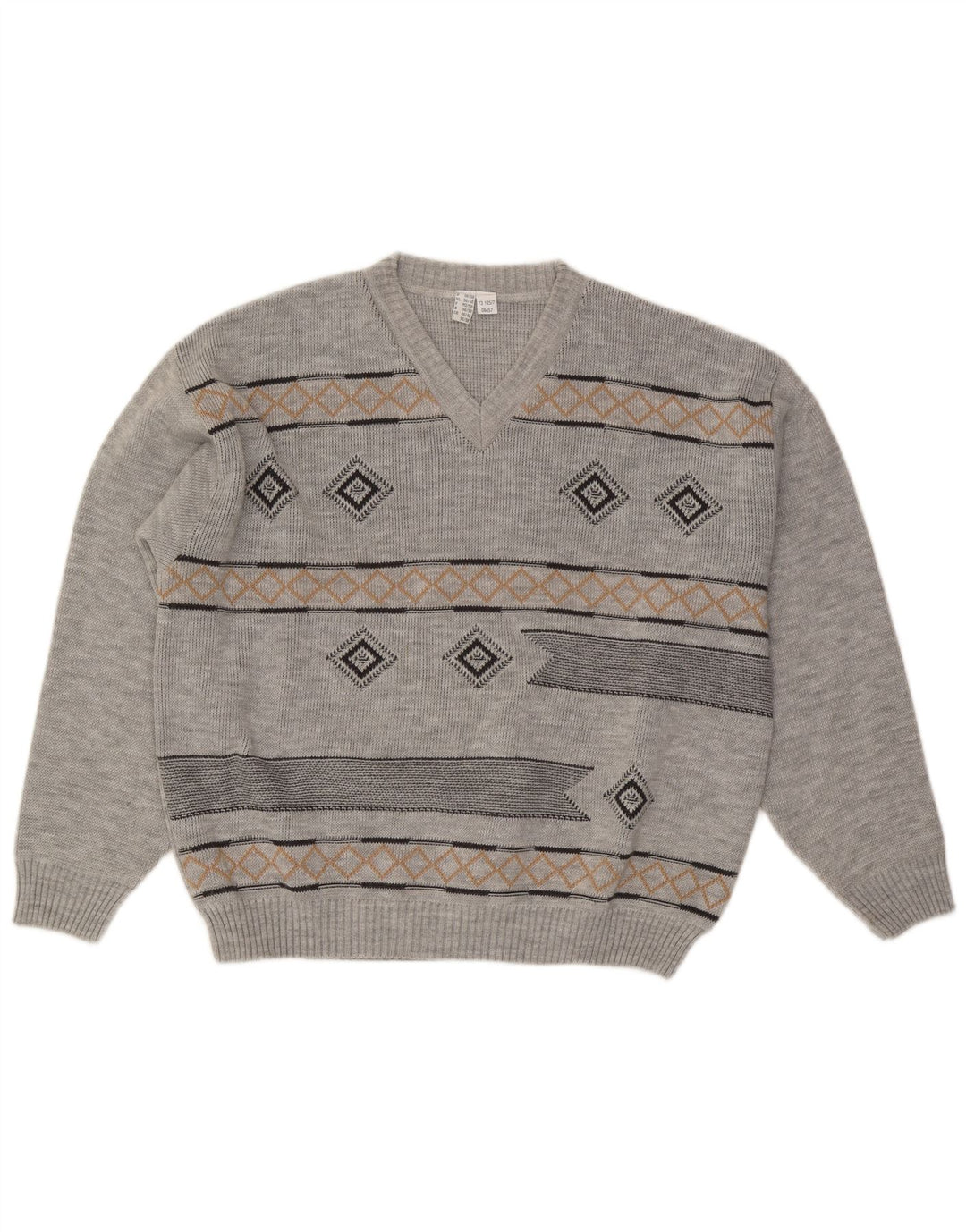 Maglione da uomo con scollo a V VINTAGE UK 46/48 2XL Grigio Argyle/Diamante