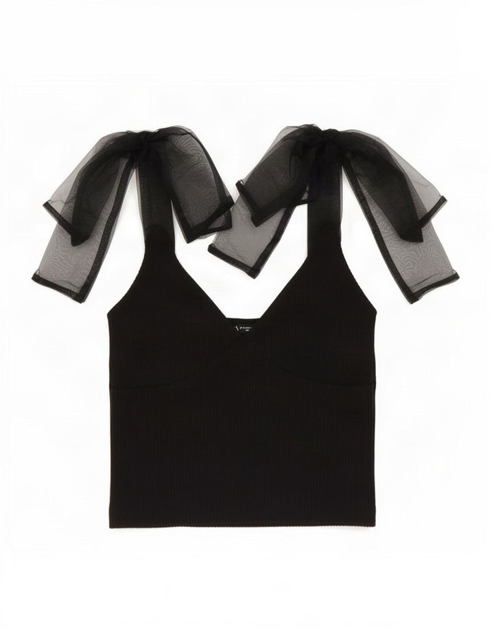 Canotta corta da donna Zara UK 12 cotone nero medio