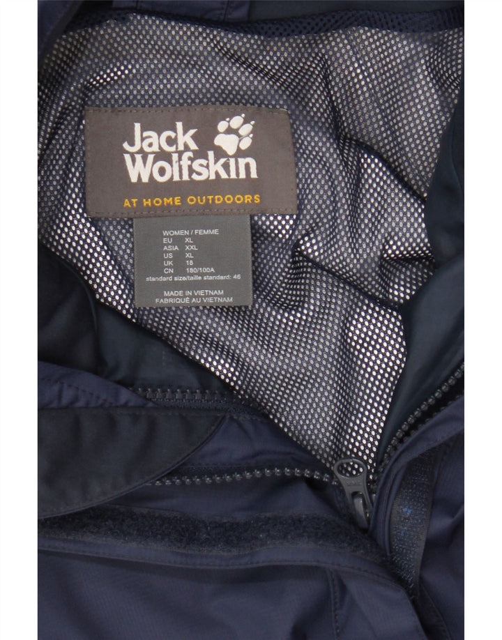 Giacca antipioggia con cappuccio da donna Jack Wolfskin UK 18 XL blu navy in poliammide