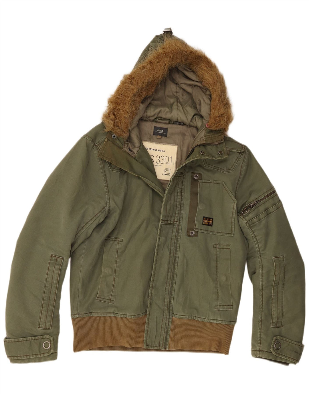 Giubbotto bomber con cappuccio da uomo G-Star UK 40 grande cotone kaki