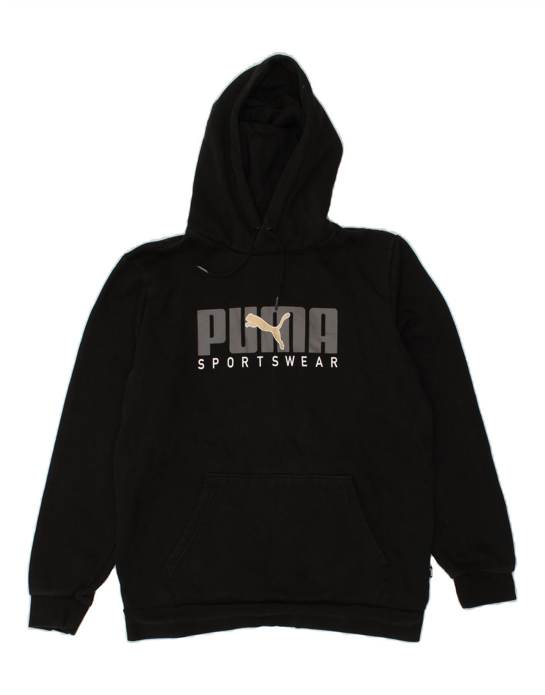 PUMA Mens Graphic Hoodie Jumper Medium Black Cotton Vintage Puma and Second-Hand Puma from Messina Hembry 