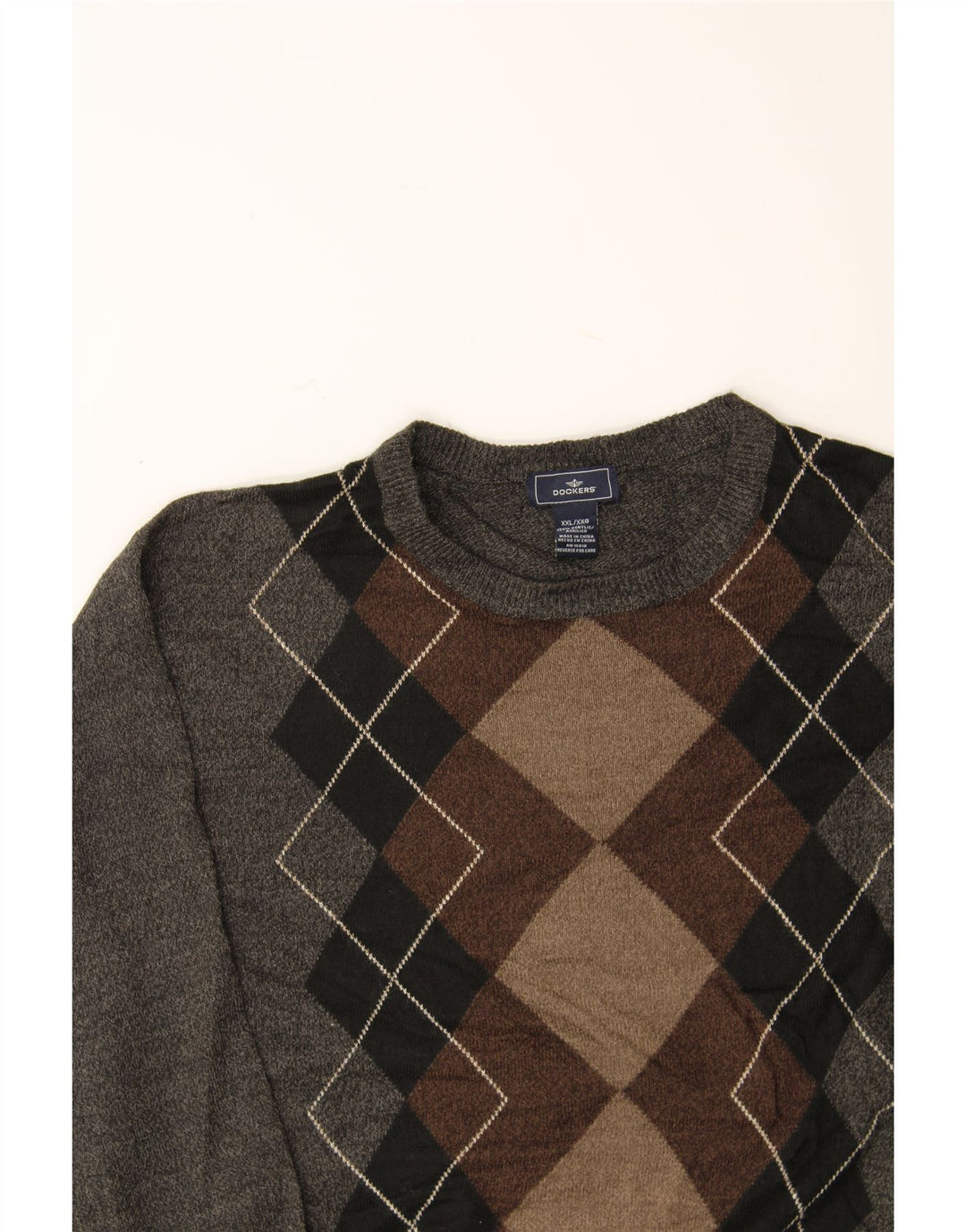 DOCKERS Maglione girocollo da uomo 2XL Grigio a rombi/acrilico diamante