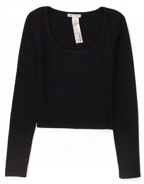 Top corto da donna Zara a maniche lunghe UK 12 medio nero in poliammide