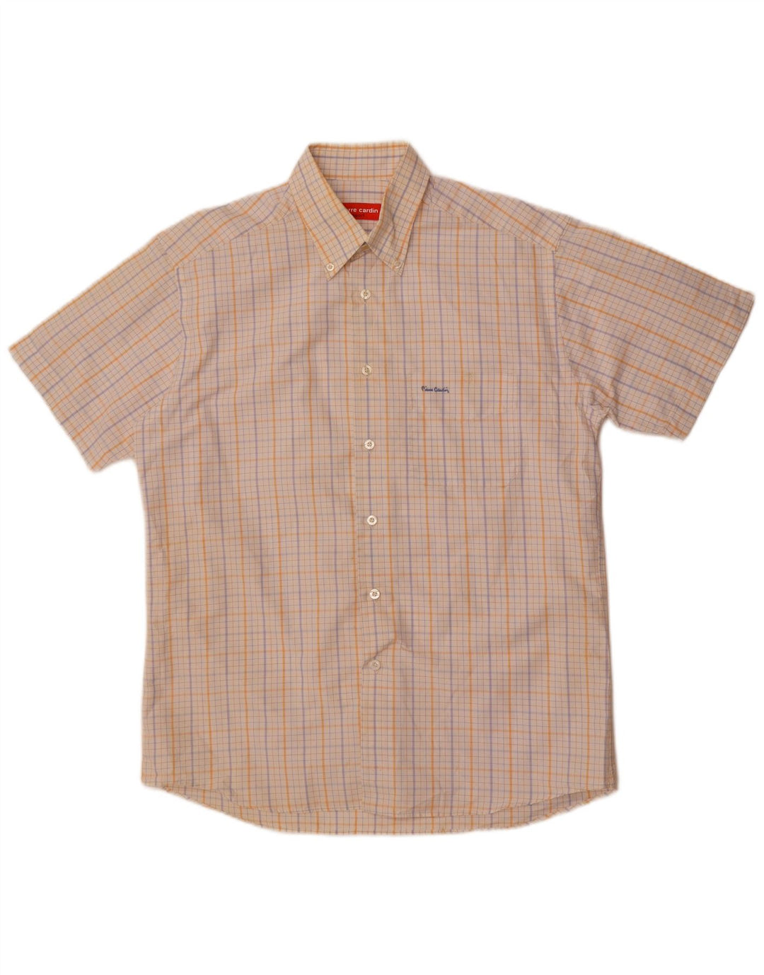 Camicia a maniche corte da uomo Pierre Cardin taglia 39 cotone medio a quadri bianco