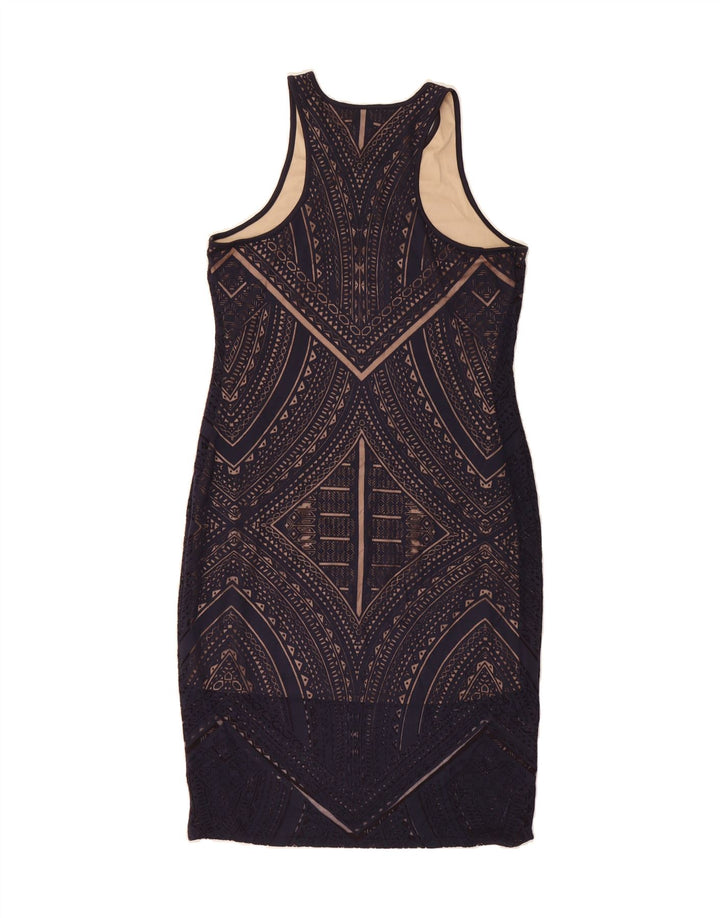 MOSSIMO Womens Sleeveless Sheath Dress UK 12 Medium Navy Blue Paisley Vintage Mossimo and Second-Hand Mossimo from Messina Hembry 