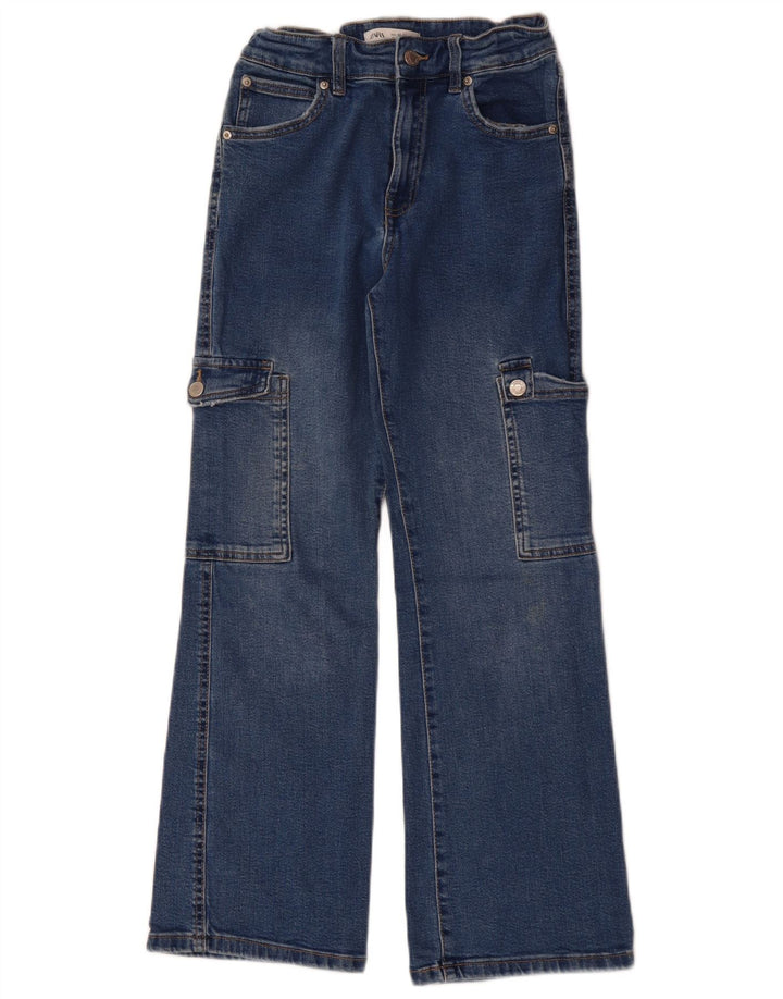 ZARA Jeans a Gamba Larga a Vita Alta da Bambino 13-14 Anni W26 L28 Cotone Blu