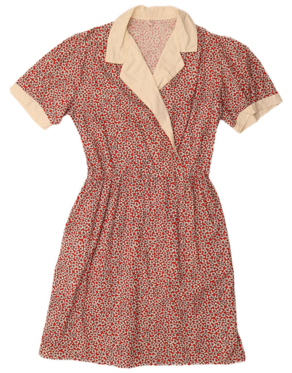 Abito vintage da donna a trapezio IT 54 3XL Cotone floreale rosso