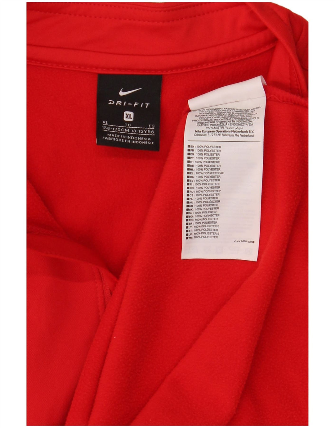 Top della tuta pullover Nike da ragazzo Dri Fit con zip e collo 13-14 anni XL Rossa