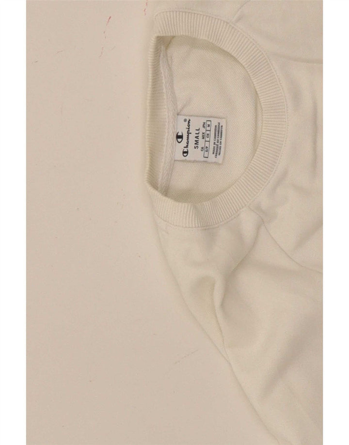 Top corto con grafica oversize da donna Champion manica lunga UK 10 piccolo bianco