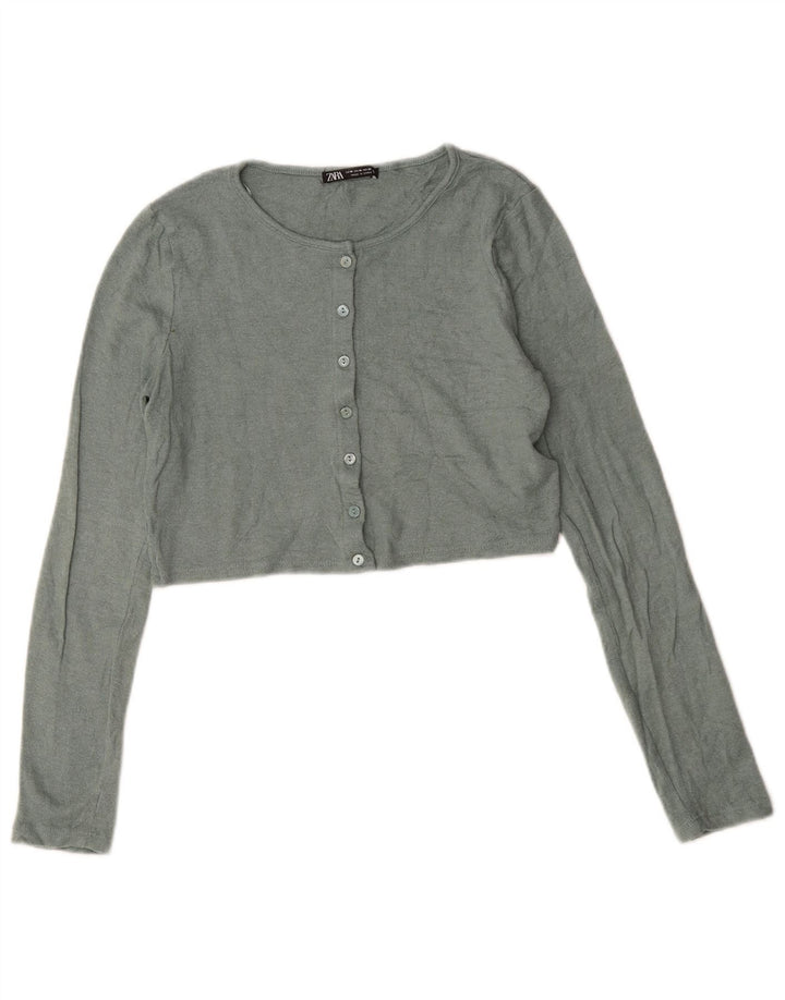 Maglione cardigan corto da donna Zara UK 12 Viscosa verde medio