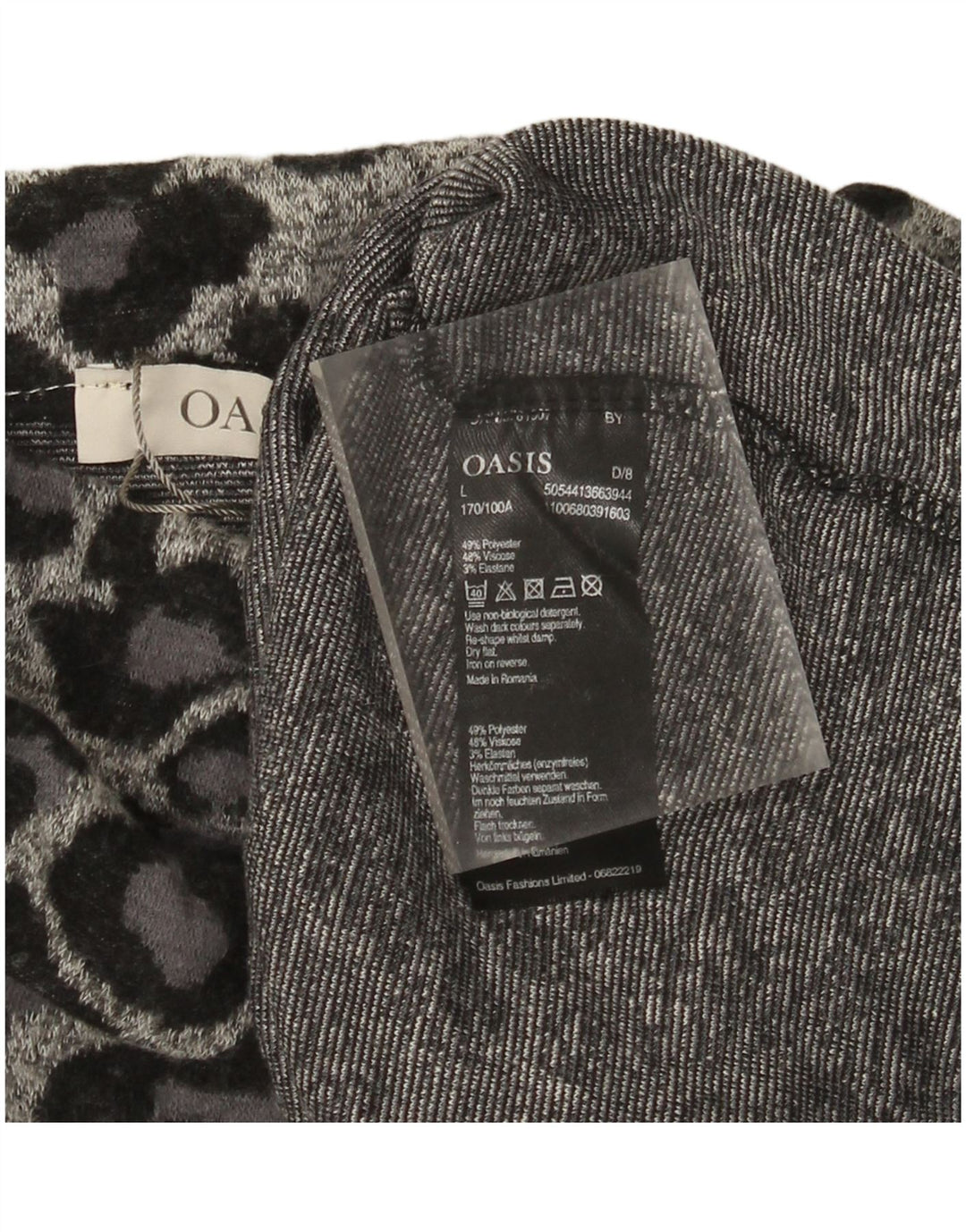 Abito maglione da donna Oasis UK 16 Poliestere grande con stampa animalier grigio
