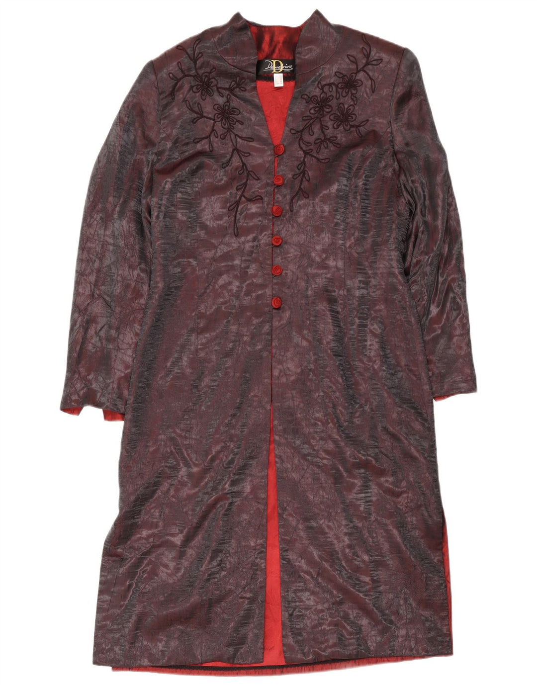Cappotto da donna vintage UK 16 Grande poliestere floreale bordeaux