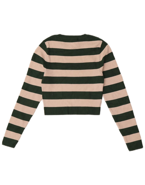 Top corto da donna Zara a maniche lunghe UK 12 Viscosa a righe verde medio