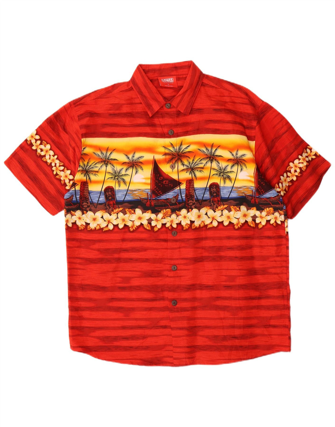 Camicia a maniche corte da uomo Lowes grande hawaiana in poliestere floreale rosso