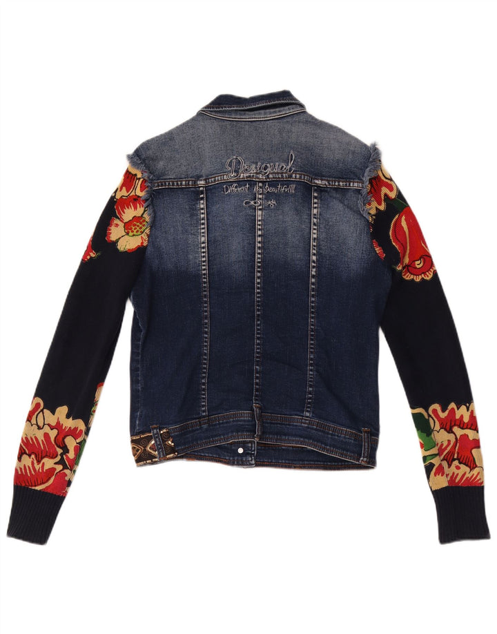 Desigual Giacca in denim grafico da donna EU 38 Cotone floreale medio blu navy