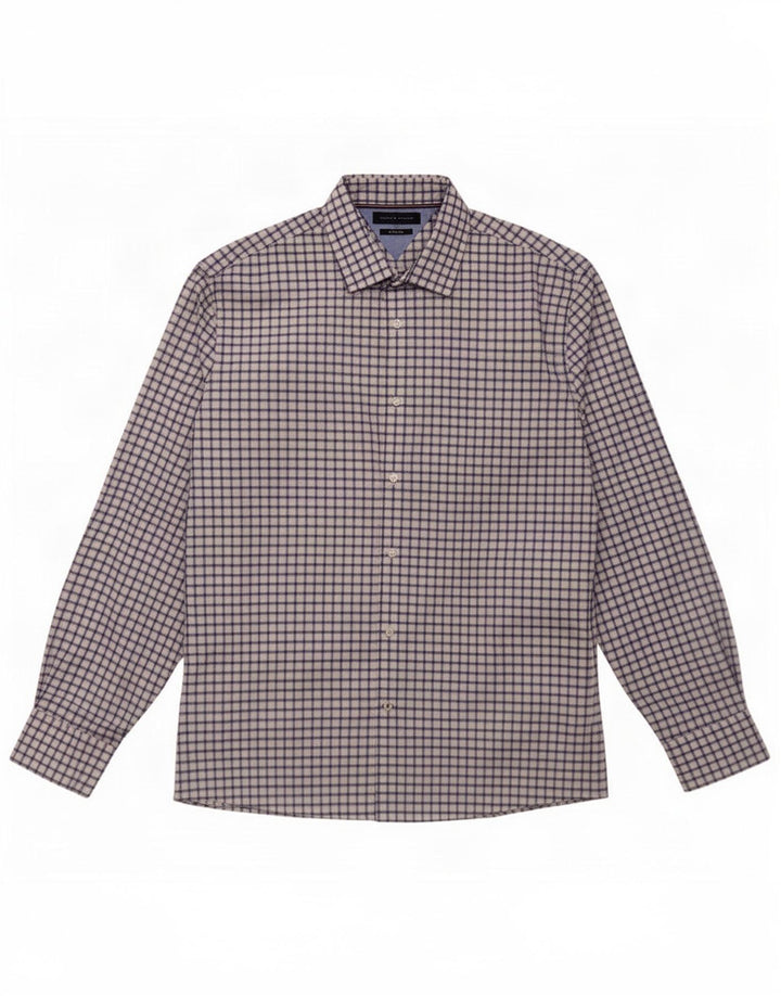 Camicia da uomo Tommy Hilfiger taglia 16 1/2 grande cotone a quadri bianchi
