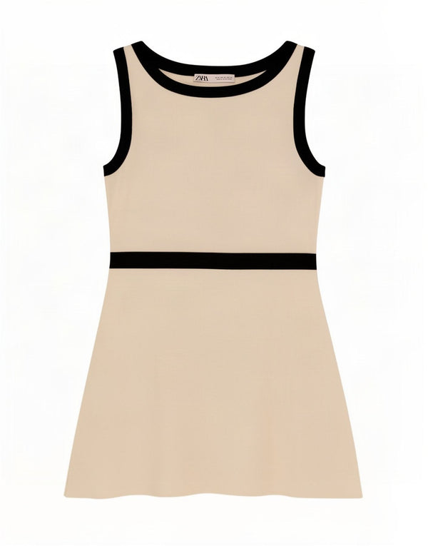 Abito a trapezio senza maniche da donna Zara UK 12 color block bianco sporco medio