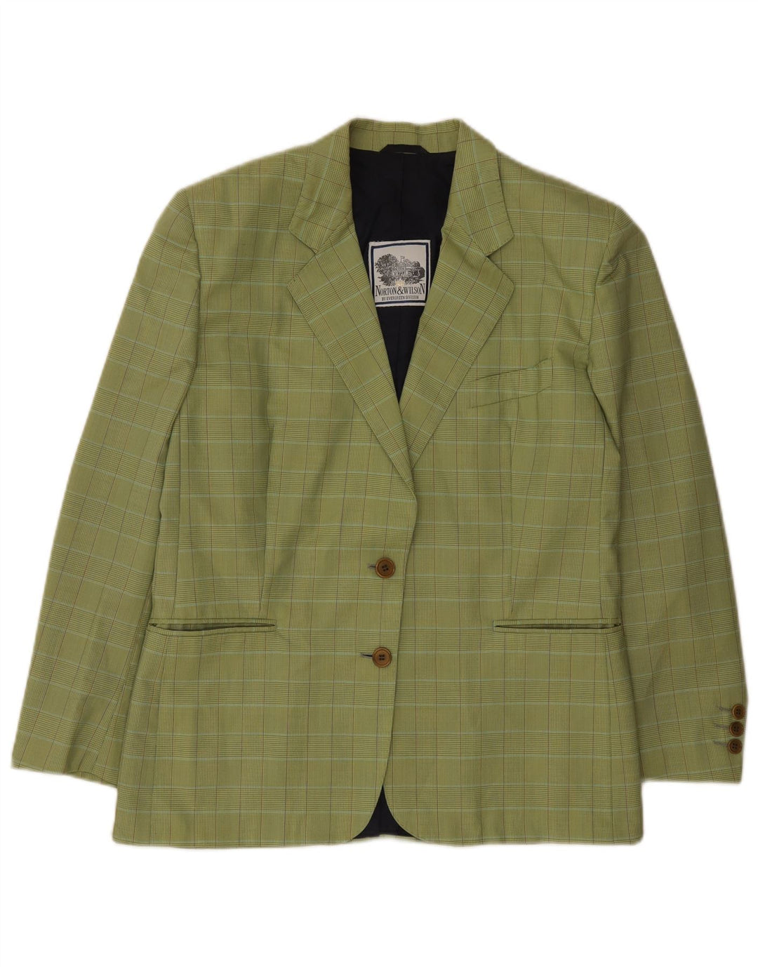 Giacca blazer a 2 bottoni da donna Norton & Wilson IT 46 grande motivo a quadri verdi