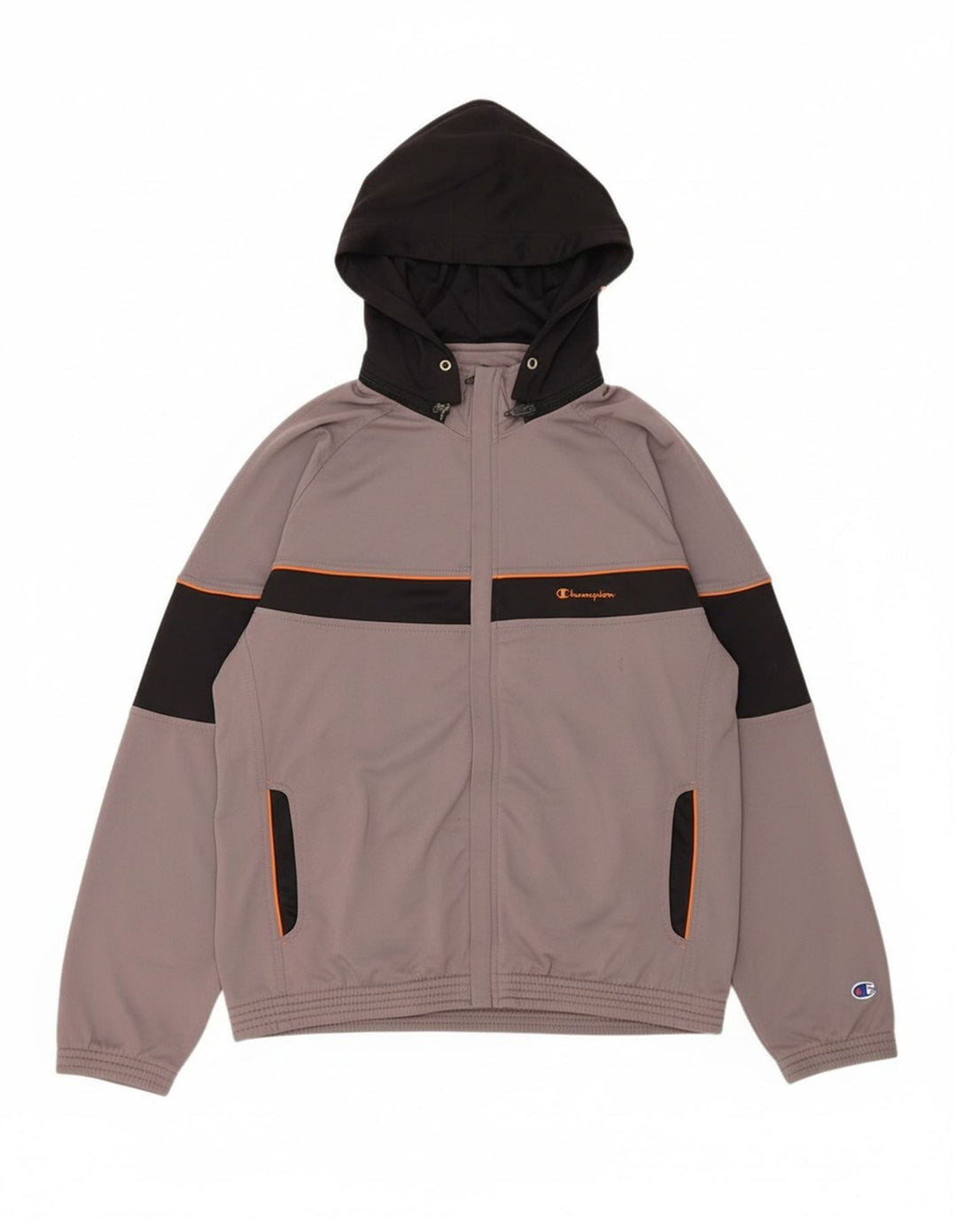 CHAMPION Mens Hooded Tracksuit Top Jacket Large Grey Colourblock
