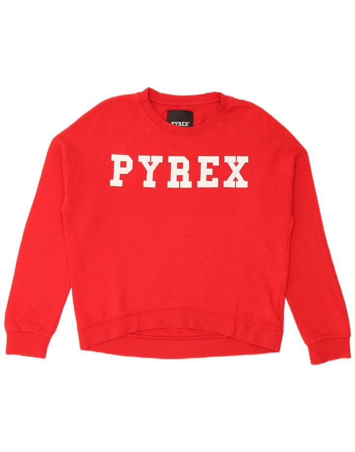Pyrex Felpa con grafica da donna Maglione UK 14 Cotone rosso medio